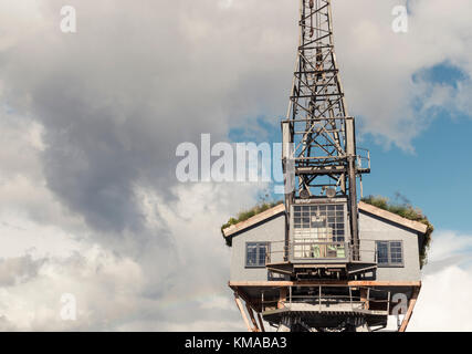 Tree House costruito in una vecchia gru elettriche nella zona del porto di Bristol Foto Stock