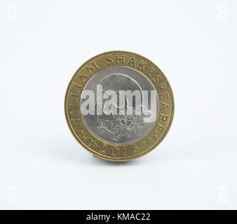 William Shakespeare 2016 cranio e rose due pound coin Foto Stock
