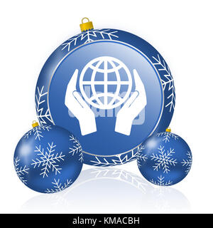 Proteggi a mano l'icona blu delle palline di natale Foto Stock