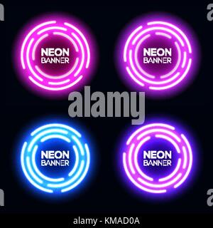 Luce al neon cerchi set. Techno insieme frames. Illustrazione Vettoriale