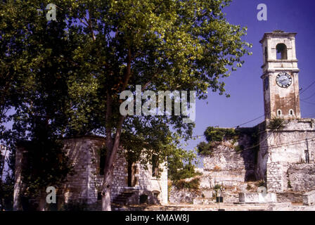 Torre dell orologio nella vecchia fortezza veneziana in Corfù Corfù, Grecia Foto Stock