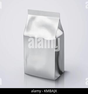 Chicco di caffè confezione mockup, lamina d'argento pacchetto in 3D illustrazione per la progettazione utilizza Illustrazione Vettoriale