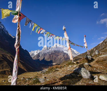 Trekking alla Larkya La Pass sul circuito di Manaslu, Nepal Foto Stock