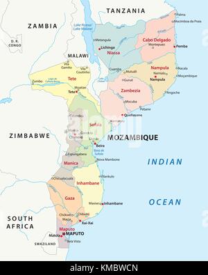 Mozambico politica e amministrativa di mappa vettoriale Illustrazione Vettoriale