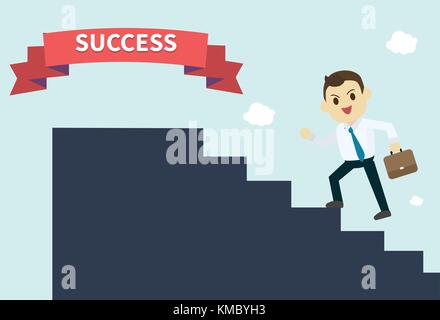 Imprenditore indossare una camicia bianca e ha gestito fino alla silhouette le scale che portano al successo red ribbon dipendente si inerpica su per le scale illustrazione vettoriale Illustrazione Vettoriale