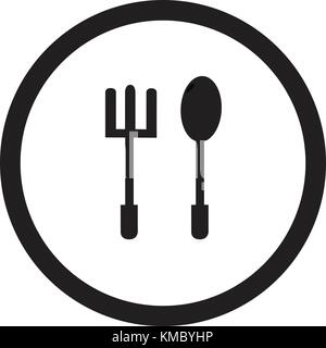 Semplice logo silhouette cucchiaio e forchetta icone sul vettore di cerchio.segno di cibo o ristorante. Illustrazione Vettoriale