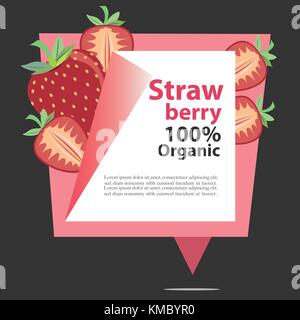 Banner di vettore di fragola organico 100%. Illustrazione Vettoriale