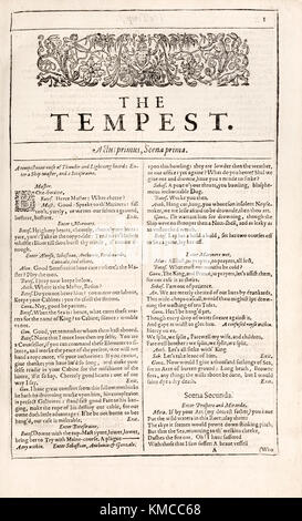 " La tempesta " di William Shakespeare (1564-1616), la prima pagina da 'Mr. William Shakespeare commedie, storie e tragedie" pubblicata nel 1623. Foto Stock