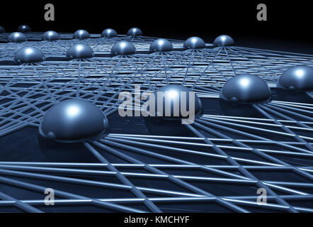 Rete neurale artificiale struttura frammento, cg con illustrazione schematica del modello di colore blu, 3D render Foto Stock