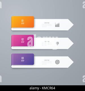 Business modello infographics 3 fasi con quadrato Illustrazione Vettoriale