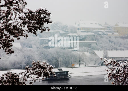 La vista della Fortezza di Petrovaradin da Novi Sad Foto Stock