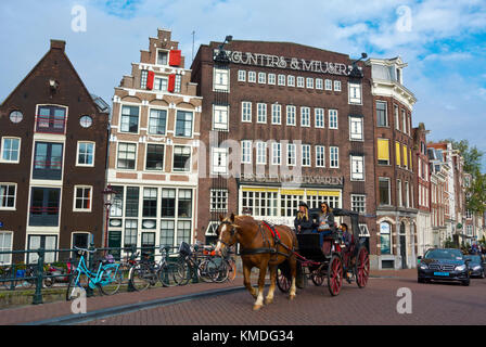 Carro trainato da cavalli, Prinsengracht, quartiere Jordaan, Amsterdam, Paesi Bassi Foto Stock