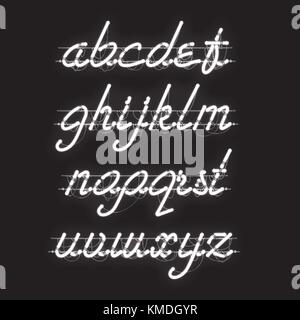 Incandescente al neon bianca minuscola font script Illustrazione Vettoriale