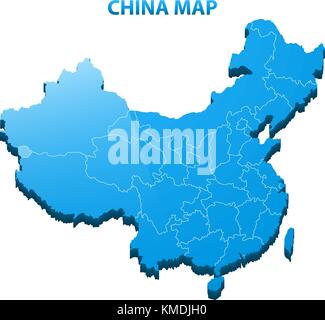 Altamente dettagliata mappa tridimensionale della Cina con regioni di confine Illustrazione Vettoriale