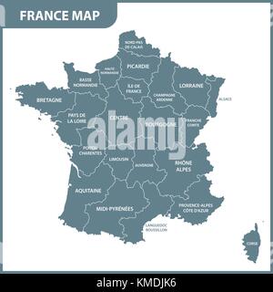 La mappa dettagliata della Francia con le regioni o gli stati membri Illustrazione Vettoriale