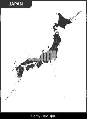 La mappa dettagliata del Giappone con le regioni. Illustrazione Vettoriale