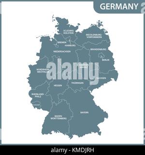 La mappa dettagliata della Germania con le regioni Illustrazione Vettoriale