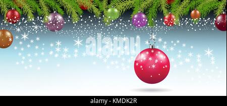 Sfondo di Natale con rami e palle con decorazioni. Illustrazione vettoriale Illustrazione Vettoriale
