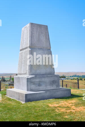 Little Bighorn battlefield National Monument, Montana, USA - Luglio 18, 2017: Little Bighorn last stand monumento Obelisco Foto Stock