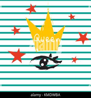 T shirt regina corona e occhio striped print design. Illustrazione Vettoriale