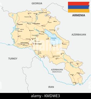 Armenia road mappa vettoriale con bandiera Illustrazione Vettoriale