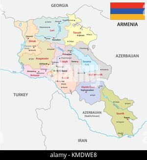 Armenia politica e amministrativa di mappa vettoriale con bandiera Illustrazione Vettoriale