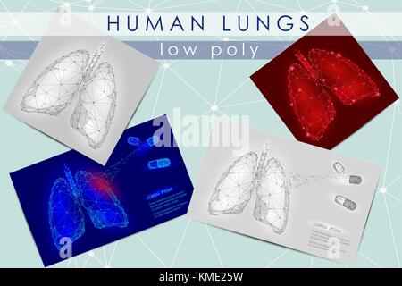 Human organo interno polmoni. bassa poli tecnologia design. bianco colore grigio triangolo poligonale di punti collegati. Salute Medicina sfondo icona illustrazione vettoriale Illustrazione Vettoriale