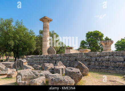 Il Tempio di Zeus, Antica Olympia, Pelopponese, Grecia Foto Stock