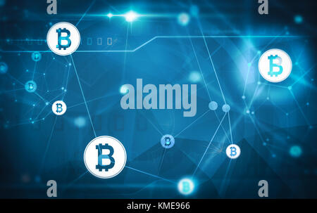 Rete bitcoin su sfondo blu Foto Stock