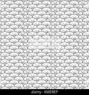 Disegnata a mano di suini carini vector pattern. doodle art. Illustrazione Vettoriale