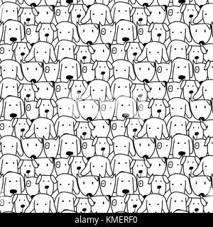 Disegnata a mano cute cane vector pattern. doodle art. Illustrazione Vettoriale