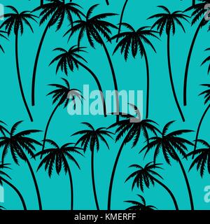 Disegnata a mano palme illustrazione vettoriale. illustrazione con alberi di palma tropicali su sfondo blu. Illustrazione Vettoriale