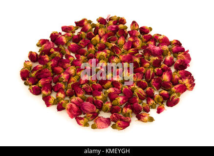 Rosebuds secco nel cerchio isolato su sfondo bianco Foto Stock