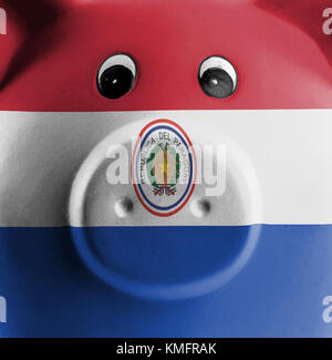 Ceramica salvadanaio con la pittura di bandiera nazionale, Paraguay Foto Stock