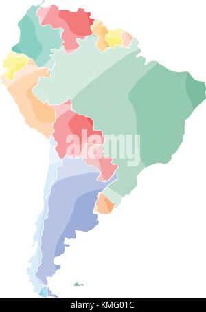 Mappa politica del sud america Illustrazione Vettoriale