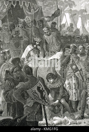 Re Giovanni che firma la Magna carta, 1215 Foto Stock
