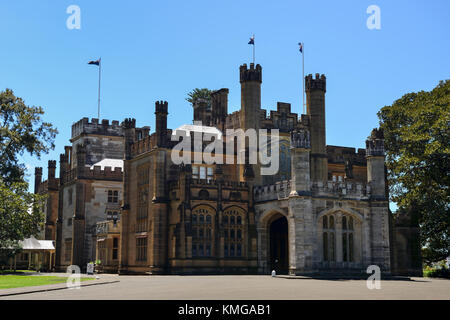 La facciata della casa del governo si trova all'interno del Royal Botanic Garden di Sydney, Nuovo Galles del Sud, Australia Foto Stock