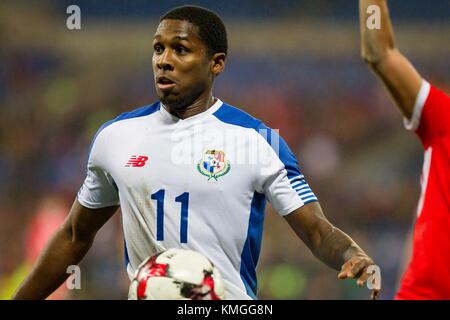 Cardiff, Galles, Regno Unito, 14 novembre 2017: Armando Cooper di Panama durante una partita amichevole internazionale tra Galles e Panama al Cardiff City Stadium. Foto Stock