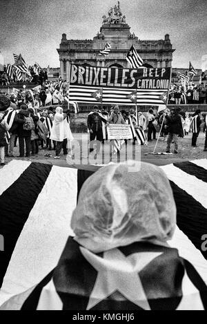 Bruxelles, Belgio. 7 dicembre 2017. "Europa: Svegliati! Difendiamoci per la democrazia che i catalani tengono a Bruxelles, in Belgio, nel 07.12.2017 circa 45000 manifestanti indipendentisti filo-catalani sono scesi in piazza al di fuori delle istituzioni europee a Bruxelles a sostegno della causa separatista della regione spagnola. Di Wiktor Dabkowski | utilizzo in tutto il mondo credito: dpa/Alamy Live News Foto Stock