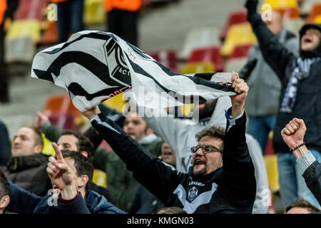 8 dicembre 2017: Tifosi del Lugano durante la UEFA Europa League 2017-2018, fase a gironi, partita del Groupe G tra FCSB Bucarest (ROU) e FC Lugano (CHE) al National Arena Stadium, Bucarest, Romania ROU. Foto: Cronos/Catalin Soare Foto Stock