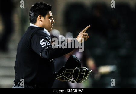 Hermosillo, Messico. 07Th dec, 2017. gioco di baseball della lega messicana del pacifico. terza partita del secondo turno con il match tra tomateros de minatitlan vs naranjeros de hermosillo. 07 dicembre 2017. (Foto: Luis Gutierrez /nortephoto.com) credito: nortephoto.com/alamy live news Foto Stock