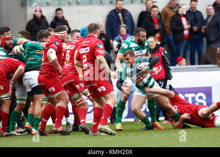 Scarlets/Benetton Rugby in una partita del Campionato europeo di rugby al Parc y Scarlets Foto Stock