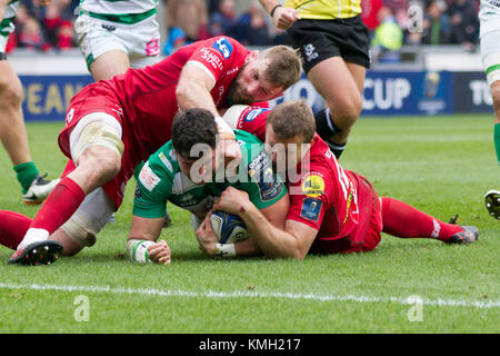 Scarlets/Benetton Rugby in una partita del Campionato europeo di rugby al Parc y Scarlets Foto Stock