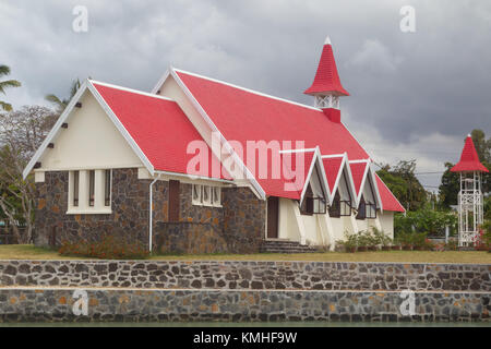 La famosa chiesa di Notre dame auxiliatrice in Cap Malheureux nel nord di Mauritius, africa. Foto Stock