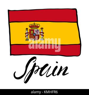 Mano bozzetto bandiera della Spagna, illustrazione vettoriale. Illustrazione Vettoriale