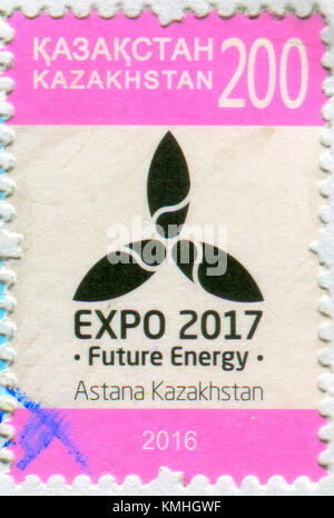 GOMEL, BIELORUSSIA, 6 DICEMBRE 2017, Stamp stampato in Kazakistan mostra l'immagine dell'EXPO 2017, circa 2016. Foto Stock