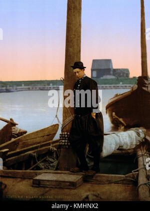 Pescatore olandese, Marken Isola, North Holland, Paesi Bassi, 1890s Foto Stock