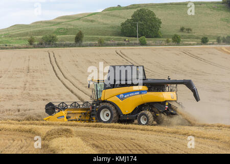 New Holland Twin Rotor trebbiatrice mietitrebbia la mietitura del frumento nei pressi di Hucknall, Nottingham, Inghilterra, Regno Unito Foto Stock