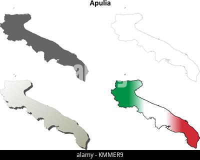 Puglia blank dettagliata mappa di contorno impostato Illustrazione Vettoriale