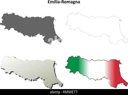 Emilia-romagna blank dettagliata mappa di contorno impostato Illustrazione Vettoriale